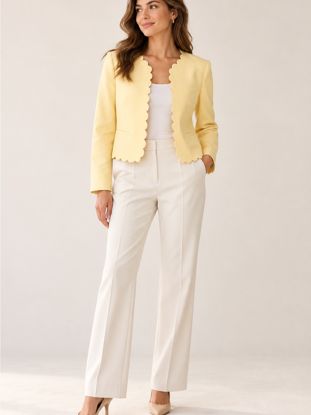 J.Crew Scalloped-Edge Blazer Jacket Pale Yellow Size 12